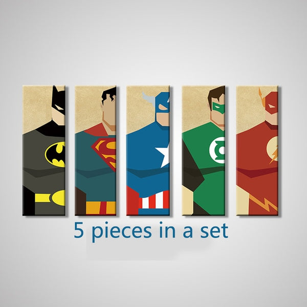 Superman Canvas Painting 5 Pieces Superhero Modern Home Wall Decor Canvas Art HD Print Wall Pictures For Child Bedroom Unframed