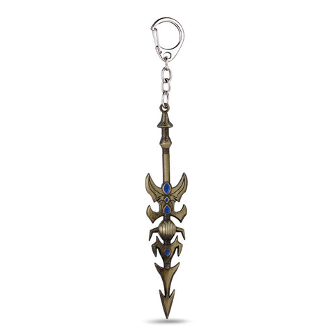Mengtuyi Jewelry LOL League Royal Blue Gems Keychain Legends The Exemplar Demacia Jarvan IV Pendant Weapon Keychain