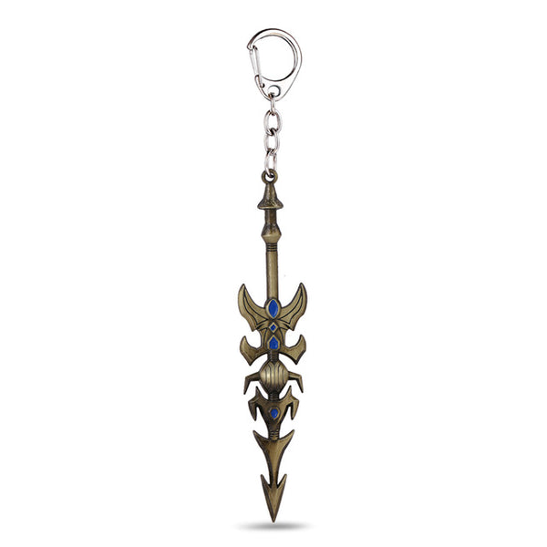 Mengtuyi Jewelry LOL League Royal Blue Gems Keychain Legends The Exemplar Demacia Jarvan IV Pendant Weapon Keychain