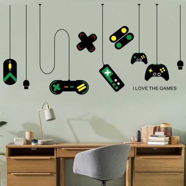 Game console controller decorative chandeliers wall stickers Gamer bedroom Internet cafes study computer desk background sticker
