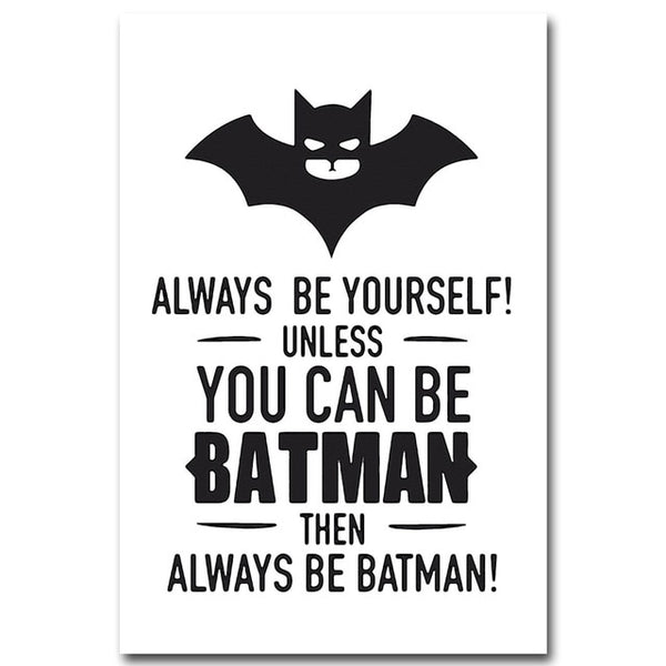 NDITB Cartoon Superhero Batman Quotes Comic Canvas Art Poster Black White Nursery Print Painting Wall Picture for Kids Bedroom