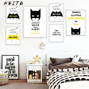 NDITB Custom Name Posters Baby Nursery Wall Art Canvas Painting Cartoon Batman Mask Prints Nordic Kids Decoration Pictures