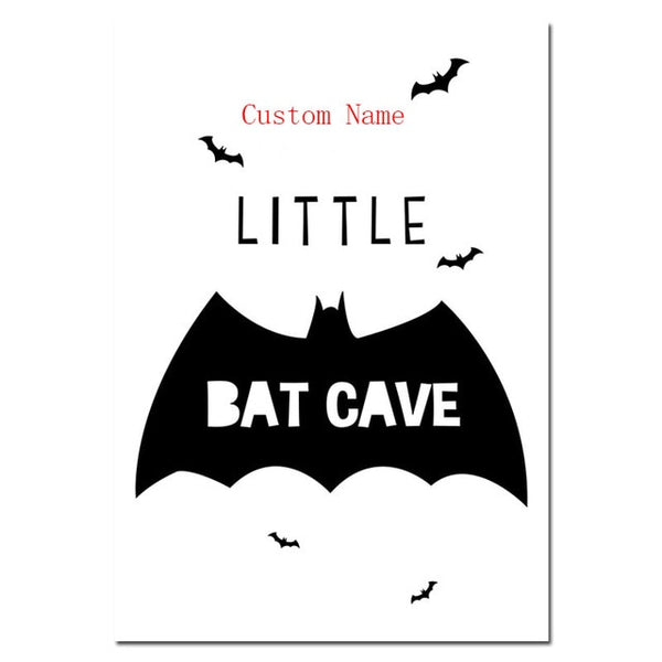 NDITB Custom Name Posters Baby Nursery Wall Art Canvas Painting Cartoon Batman Mask Prints Nordic Kids Decoration Pictures