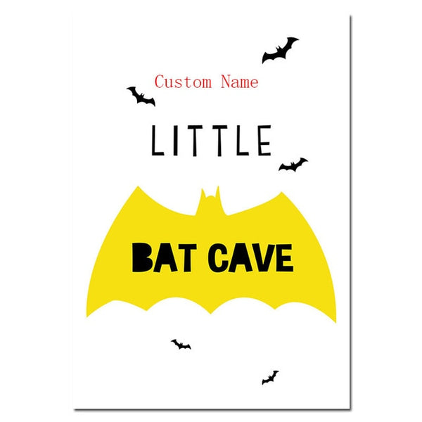 NDITB Custom Name Posters Baby Nursery Wall Art Canvas Painting Cartoon Batman Mask Prints Nordic Kids Decoration Pictures