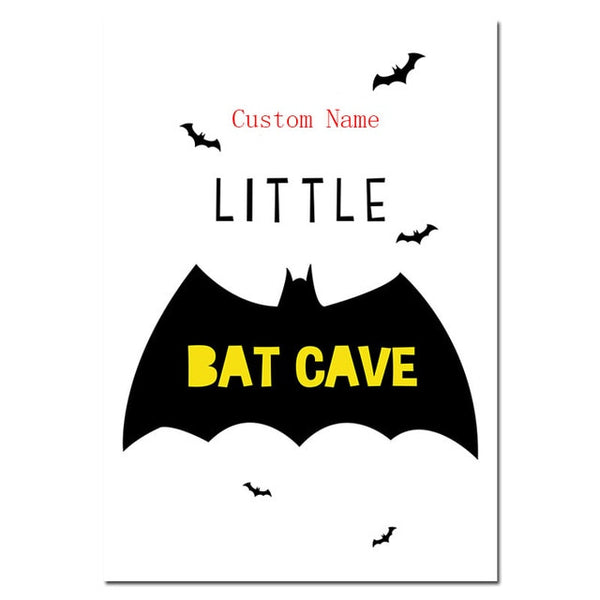 NDITB Custom Name Posters Baby Nursery Wall Art Canvas Painting Cartoon Batman Mask Prints Nordic Kids Decoration Pictures
