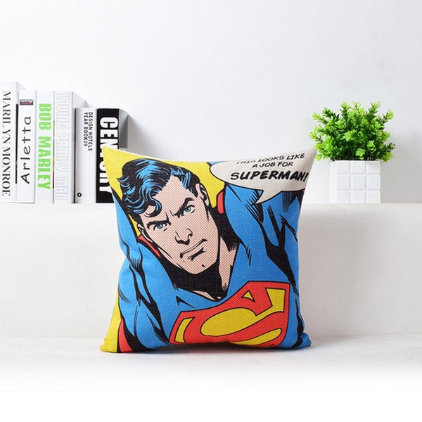 Super Man Hero Pop Art Cartoon Cushion Cover Captain America Superman Iron Man Batman Sofa Chair Decorative Linen Pillow Case