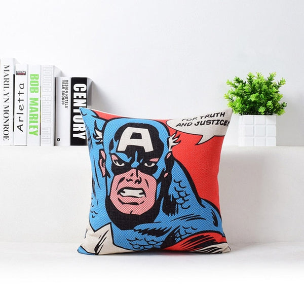 Super Man Hero Pop Art Cartoon Cushion Cover Captain America Superman Iron Man Batman Sofa Chair Decorative Linen Pillow Case