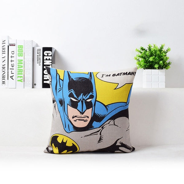 Super Man Hero Pop Art Cartoon Cushion Cover Captain America Superman Iron Man Batman Sofa Chair Decorative Linen Pillow Case