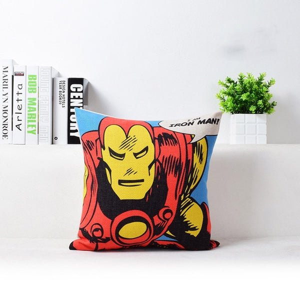 Super Man Hero Pop Art Cartoon Cushion Cover Captain America Superman Iron Man Batman Sofa Chair Decorative Linen Pillow Case