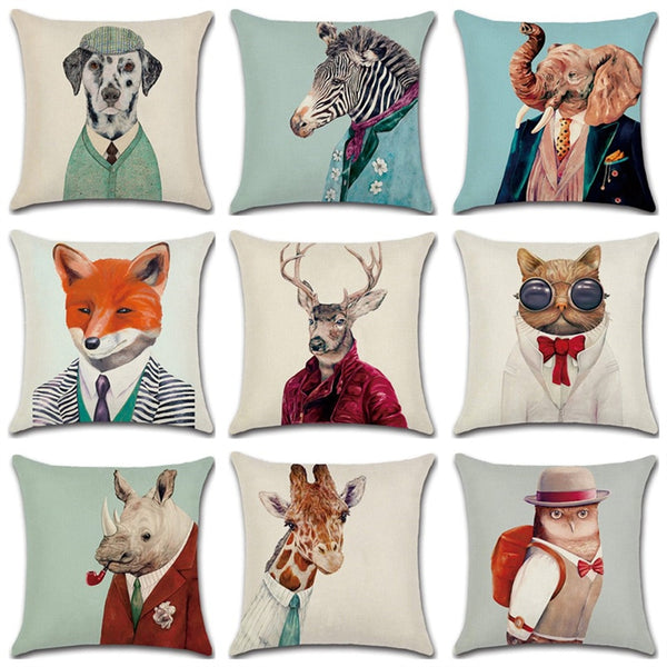 Animal Mr.Cat Famliy Printed Pillow Case Cushion Cotton Linen Cartoon Throw Pillow Cover for Home Office Hotel Coussin 45*45 CM