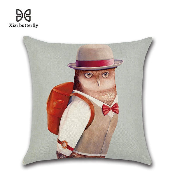 Animal Mr.Cat Famliy Printed Pillow Case Cushion Cotton Linen Cartoon Throw Pillow Cover for Home Office Hotel Coussin 45*45 CM