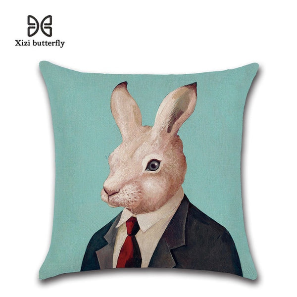 Animal Mr.Cat Famliy Printed Pillow Case Cushion Cotton Linen Cartoon Throw Pillow Cover for Home Office Hotel Coussin 45*45 CM