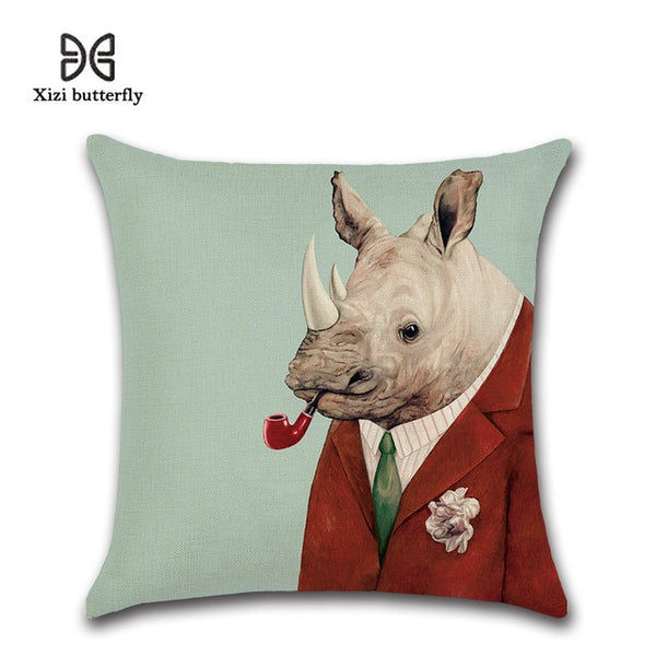 Animal Mr.Cat Famliy Printed Pillow Case Cushion Cotton Linen Cartoon Throw Pillow Cover for Home Office Hotel Coussin 45*45 CM