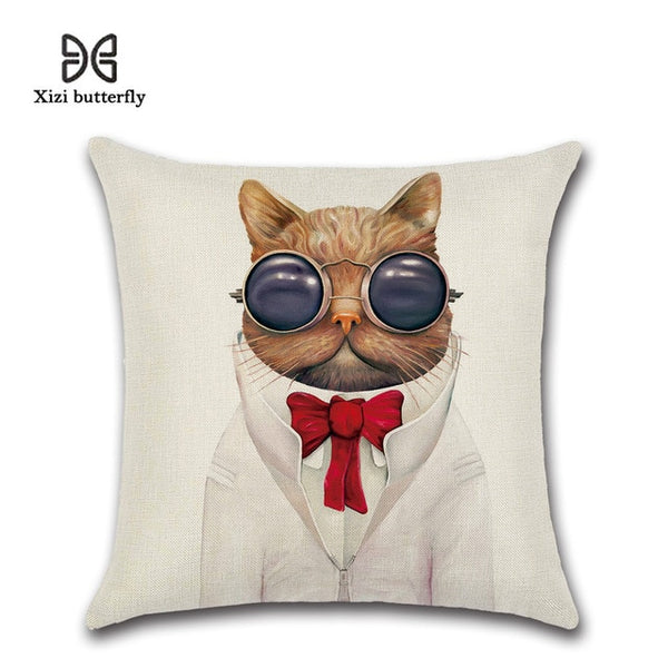 Animal Mr.Cat Famliy Printed Pillow Case Cushion Cotton Linen Cartoon Throw Pillow Cover for Home Office Hotel Coussin 45*45 CM