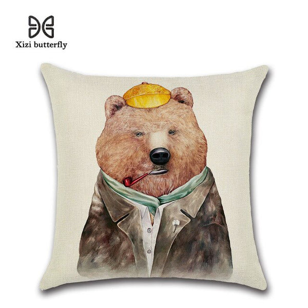Animal Mr.Cat Famliy Printed Pillow Case Cushion Cotton Linen Cartoon Throw Pillow Cover for Home Office Hotel Coussin 45*45 CM