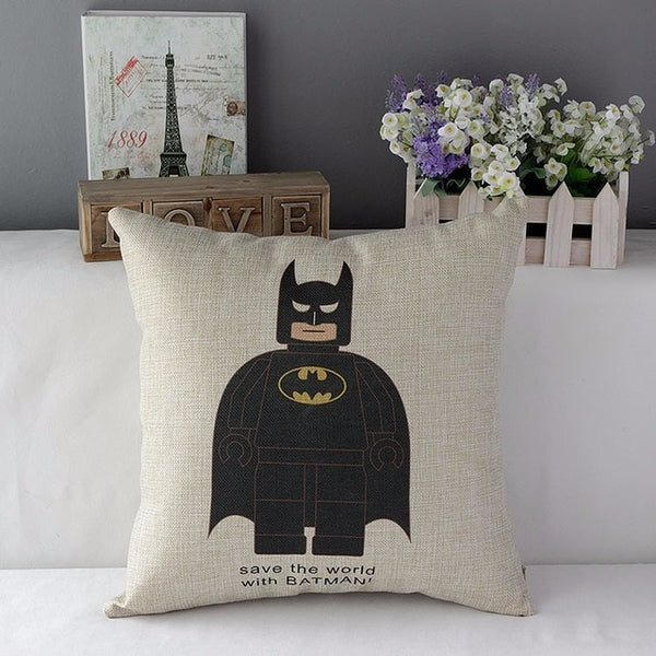 Superman Spiderman Batman Robot Ironman Decorative Throw Pillows Cotton Linen Chair Seat Cushion Cover Pillow Cases for Sofa