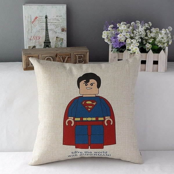 Superman Spiderman Batman Robot Ironman Decorative Throw Pillows Cotton Linen Chair Seat Cushion Cover Pillow Cases for Sofa