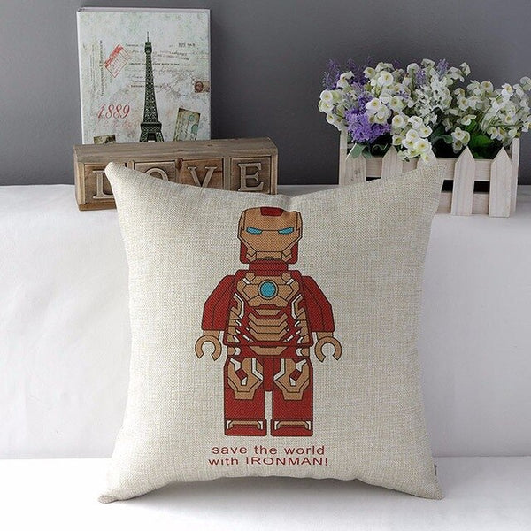 Superman Spiderman Batman Robot Ironman Decorative Throw Pillows Cotton Linen Chair Seat Cushion Cover Pillow Cases for Sofa