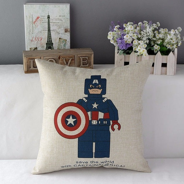 Superman Spiderman Batman Robot Ironman Decorative Throw Pillows Cotton Linen Chair Seat Cushion Cover Pillow Cases for Sofa