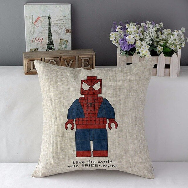 Superman Spiderman Batman Robot Ironman Decorative Throw Pillows Cotton Linen Chair Seat Cushion Cover Pillow Cases for Sofa
