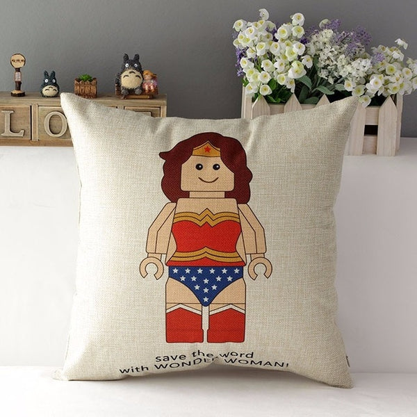 Superman Spiderman Batman Robot Ironman Decorative Throw Pillows Cotton Linen Chair Seat Cushion Cover Pillow Cases for Sofa