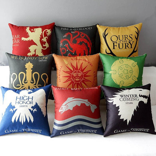 18" Square Game of Thrones Cotton Linen Cushion Cover Sofa Decorative Throw Pillow Home Chair Car Seat Pillow Case almofadas
