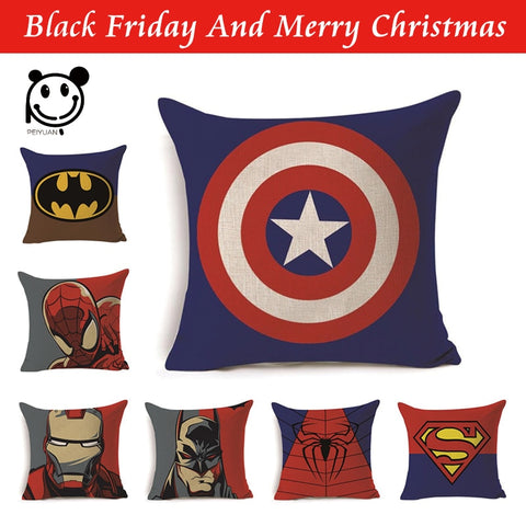 Cartoon Super Hero Series Cushion Cover Superman Spider Man Batman Captain Square Pillow Case Linen Car Sofa Chair Pillow Cover
