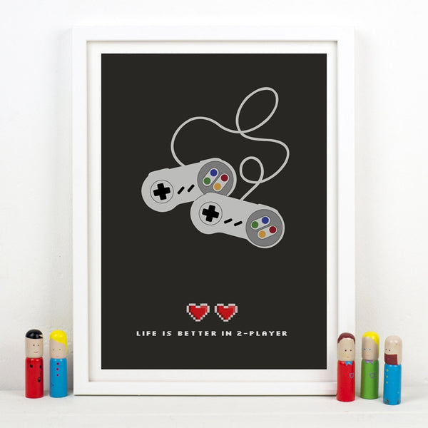 Life is better in 2 Player Gamer Poster Prints Modern Minimalist Gaming Quotes Canvas Painting Wall Picture Boys Room Decoration