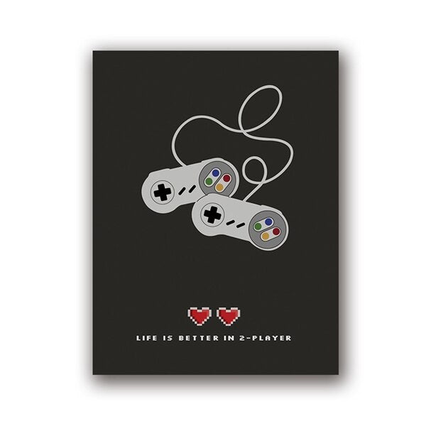 Life is better in 2 Player Gamer Poster Prints Modern Minimalist Gaming Quotes Canvas Painting Wall Picture Boys Room Decoration