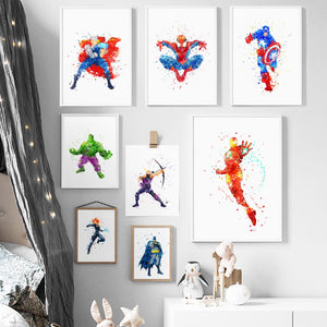 Wall Art Canvas Painting Watercolor Hulk Spider Avengers Superhero Nordic Posters And Prints Kids Wall Pictures For Living Room