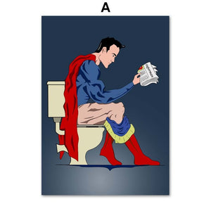 Superhero Superman Batman Toilet Bathroom Wall Art Canvas Painting Nordic Posters And Prints Wall Pictures For Living Room Decor