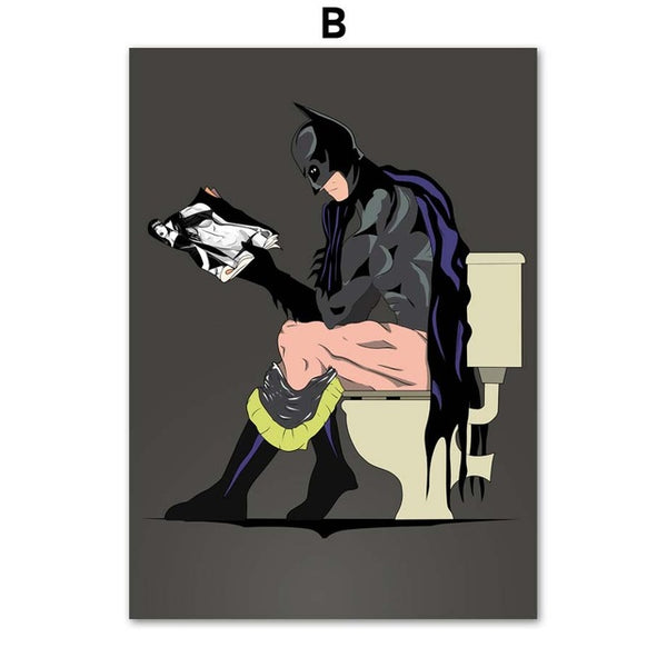 Superhero Superman Batman Toilet Bathroom Wall Art Canvas Painting Nordic Posters And Prints Wall Pictures For Living Room Decor