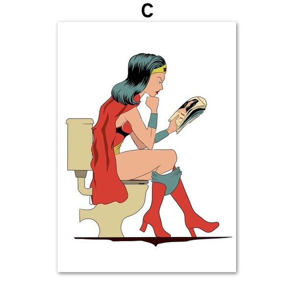 Superhero Superman Batman Toilet Bathroom Wall Art Canvas Painting Nordic Posters And Prints Wall Pictures For Living Room Decor
