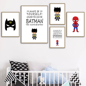 Superhero Batman Spider-man Quotes Wall Art Canvas Painting Nordic Posters And Prints Cartoon Wall Pictures Kids Room Boy Decor