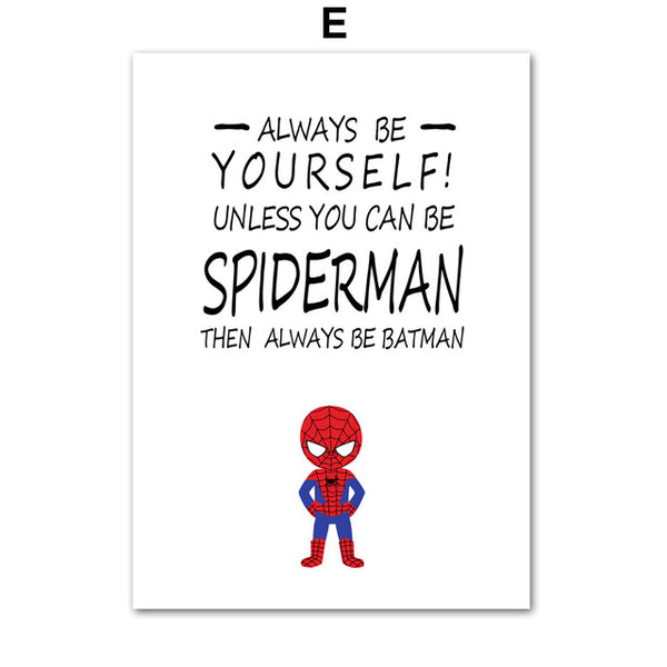 Superhero Batman Spider-man Quotes Wall Art Canvas Painting Nordic Posters And Prints Cartoon Wall Pictures Kids Room Boy Decor