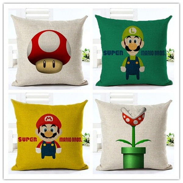 2019 Cartoon Decorative Throw Pillow Super Mario Mushroom Cotton Linen Cushion cover For Sofa Home Decor Almofadas conjes