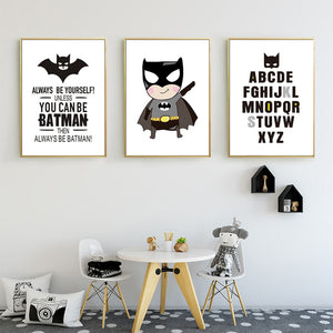 Classic Batman Logo Super Hero Canvas Painting ABC Alphabet Nursery Wall Art Posters Prints Pictures for Kids Room Home Decor