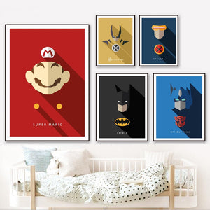 Super Mario Batman Super hero Wolverine Nordic Posters And Prints Wall Art Canvas Painting Wall Pictures Baby Kids Room Decor