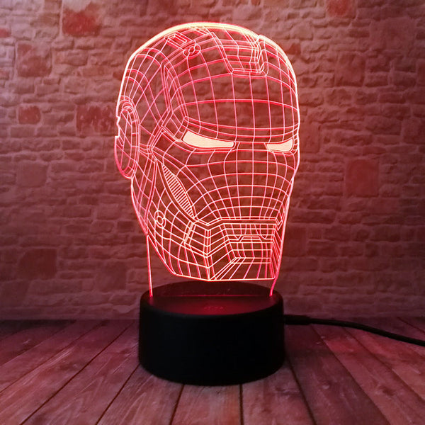 Marvel Iron Man Figurine 3D Illusion LED NightLight Colourful Flashing Light Avengers Figure IronMan Mask Model Toys