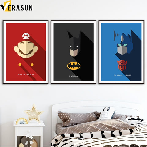 Super Hero Mario Batman Autobots Optimus Wall Art Canvas Painting Nordic Posters And Prints Wall Pictures Baby Kids Room Decor