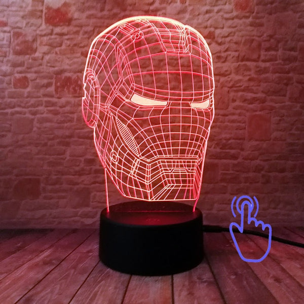 Marvel Iron Man Figurine 3D Illusion LED NightLight Colourful Flashing Light Avengers Figure IronMan Mask Model Toys