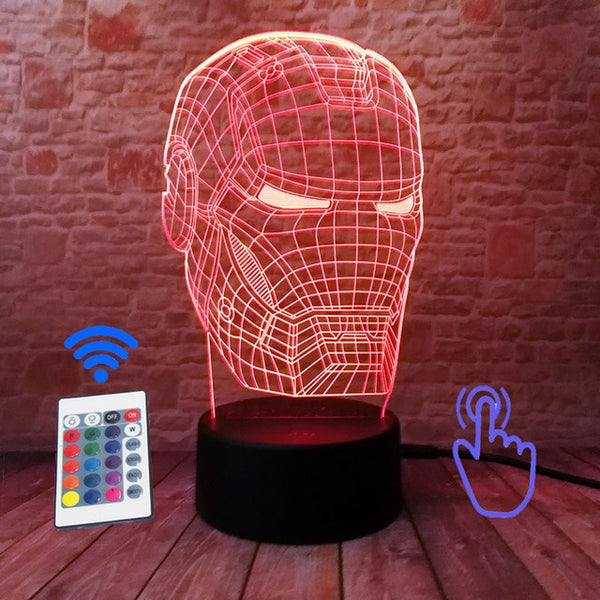 Marvel Iron Man Figurine 3D Illusion LED NightLight Colourful Flashing Light Avengers Figure IronMan Mask Model Toys
