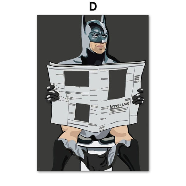 Funny Superman Deadpool Darth Vader Spiderman Wall Art Canvas Painting Nordic Posters And Prints Wall Pictures Bathroom Decor