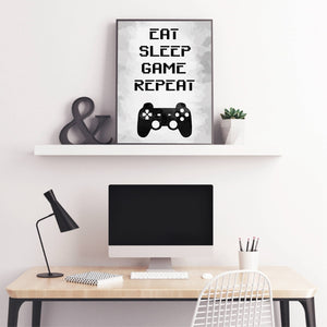 Gaming Wall Art Canvas Painting Picture Eat Sleep Game Repeat Video Game Party Poster Print Gaming Room Wall Art Decor