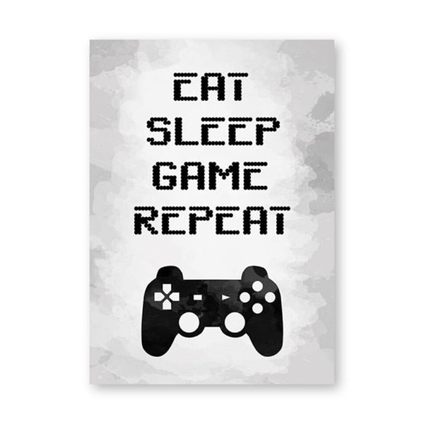 Gaming Wall Art Canvas Painting Picture Eat Sleep Game Repeat Video Game Party Poster Print Gaming Room Wall Art Decor