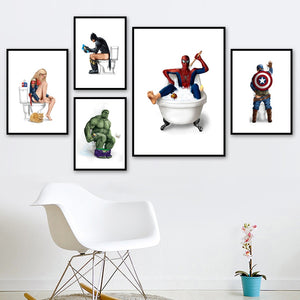 Captain America Hulk Batman Spiderman Wall Art Canvas Painting Nordic Posters And Prints Wall Pictures For Bathroom Toilet Decor