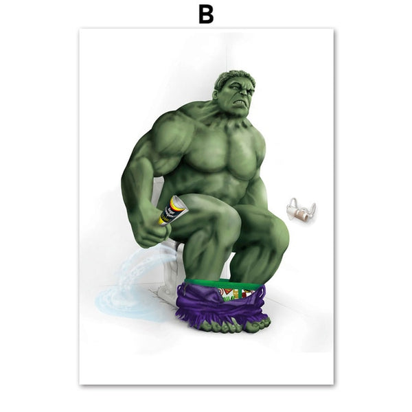 Captain America Hulk Batman Spiderman Wall Art Canvas Painting Nordic Posters And Prints Wall Pictures For Bathroom Toilet Decor