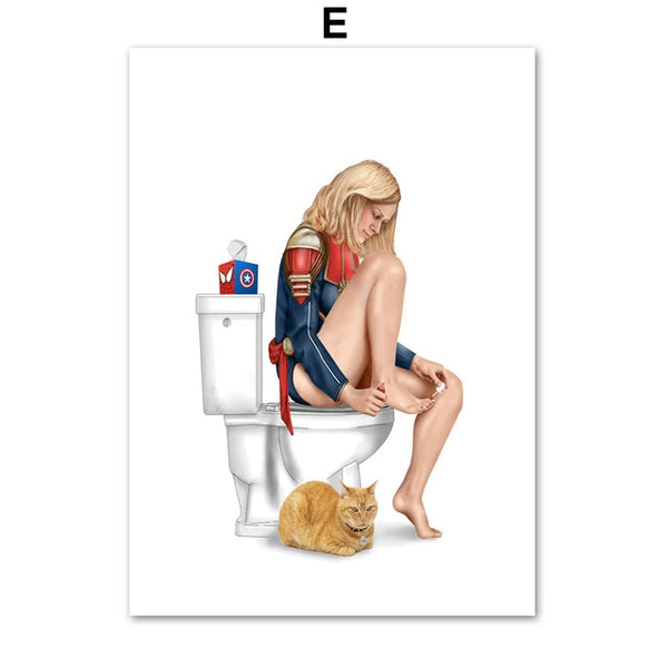 Captain America Hulk Batman Spiderman Wall Art Canvas Painting Nordic Posters And Prints Wall Pictures For Bathroom Toilet Decor