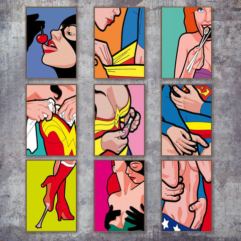 Superhero Superman Sexy Wonder Woman Catwoman Adult Funny Poster And Print Pop Wall Art Canvas Painting Wall Pictures Home Decor
