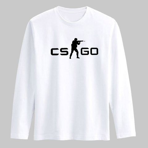 HOT SALE CS GO Cartoon Funny  Casual T-Shirt Men Long Sleeve with T Shirt Men Luxury Brand in Black/White Cotton Teeshirt